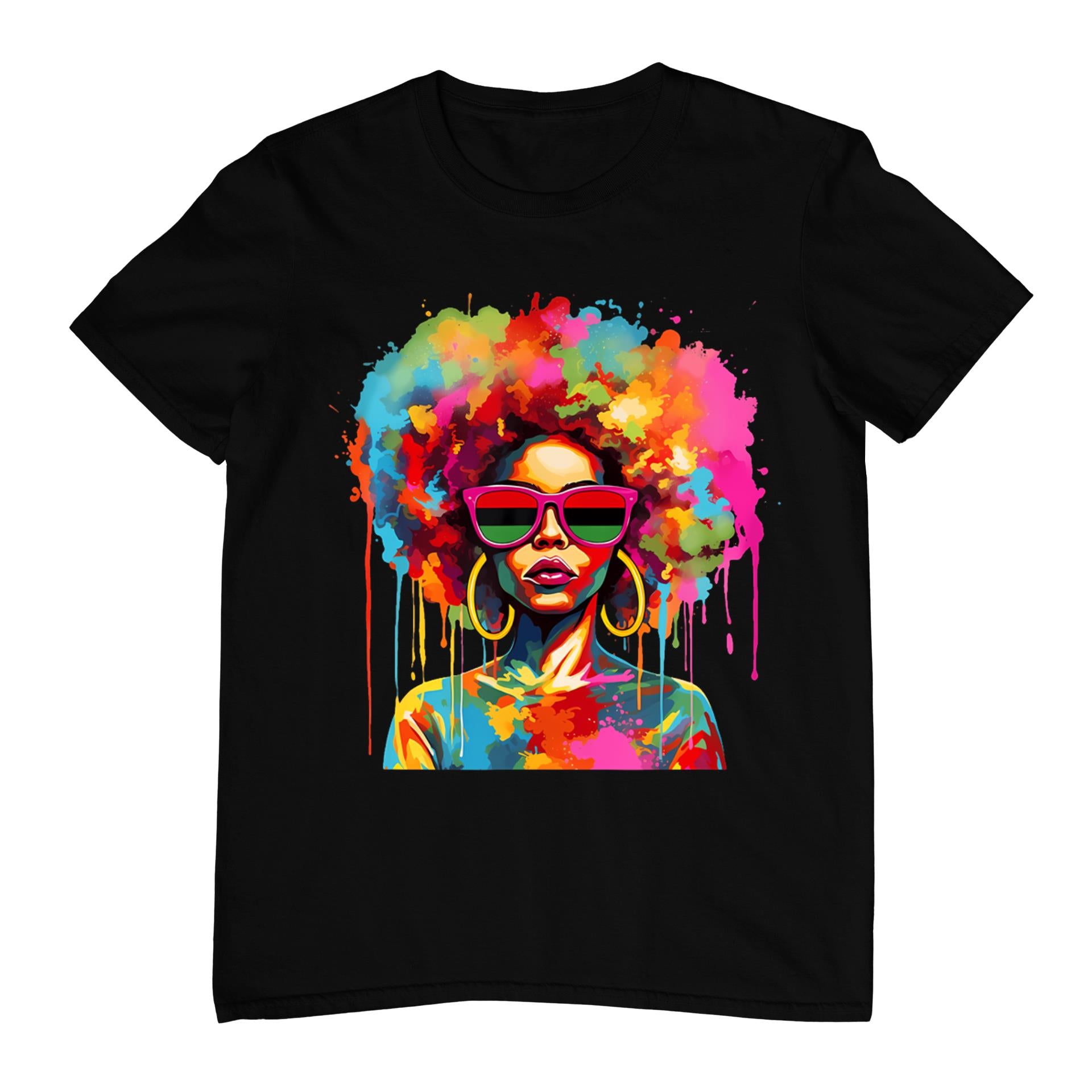 Colorful Art Black Queen Afro Melanin Dripping Juneteenth T-Shirt