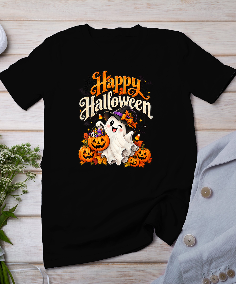 Happy Halloween Cute Ghost Pumpkin Spooky Men Women Kids T-Shirt