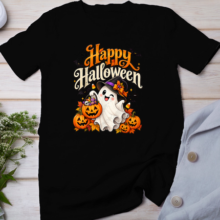 Happy Halloween Cute Ghost Pumpkin Spooky Men Women Kids T-Shirt