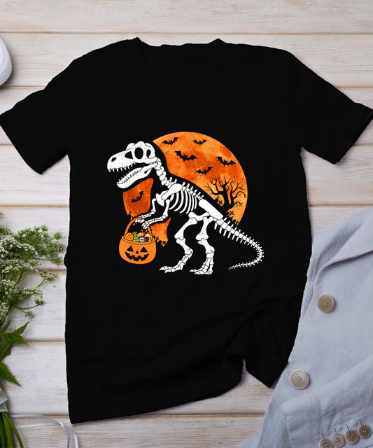 Halloween Shirt For Kids Toddler Skeleton Dinosaur Trex Boys T-Shirt