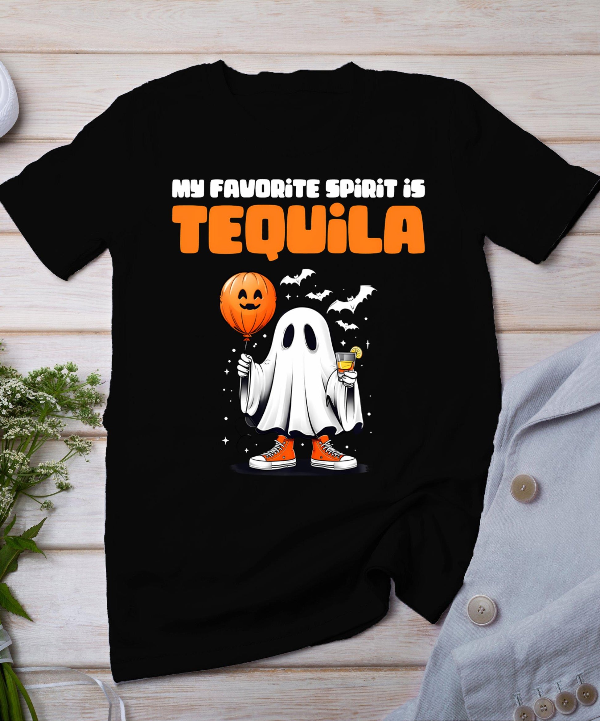 Funny My Favorite Spirit Is Tequila Spooky Halloween Ghost T-Shirt