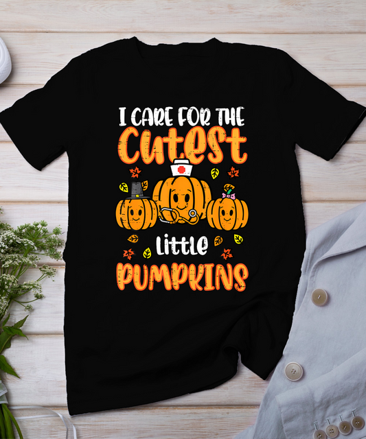 Pumpkins Nurse Halloween Scrub Top Fall Thanksgiving Women T-Shirt