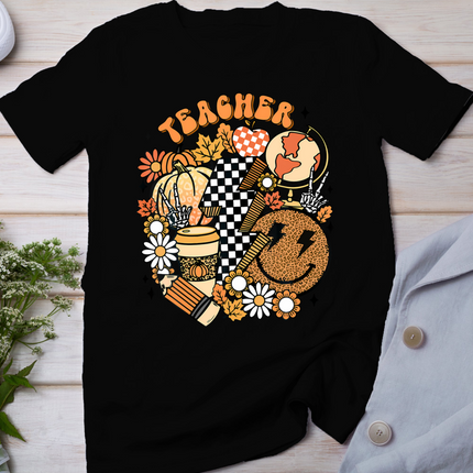 Fall Teacher Retro Teacher Life Autumn Thanksgiving Womens T-Shirt