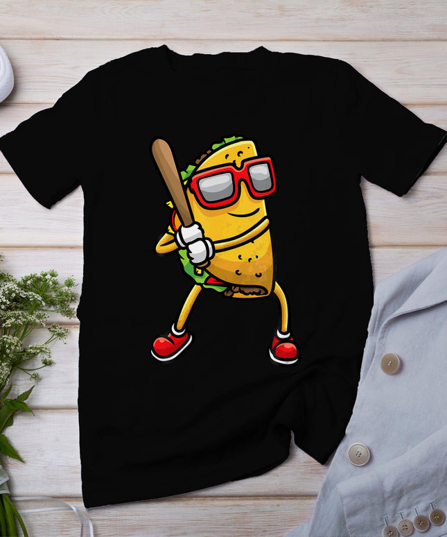 Taco Playing Baseball Mexican Cinco De Mayo Kids Men T-Shirt