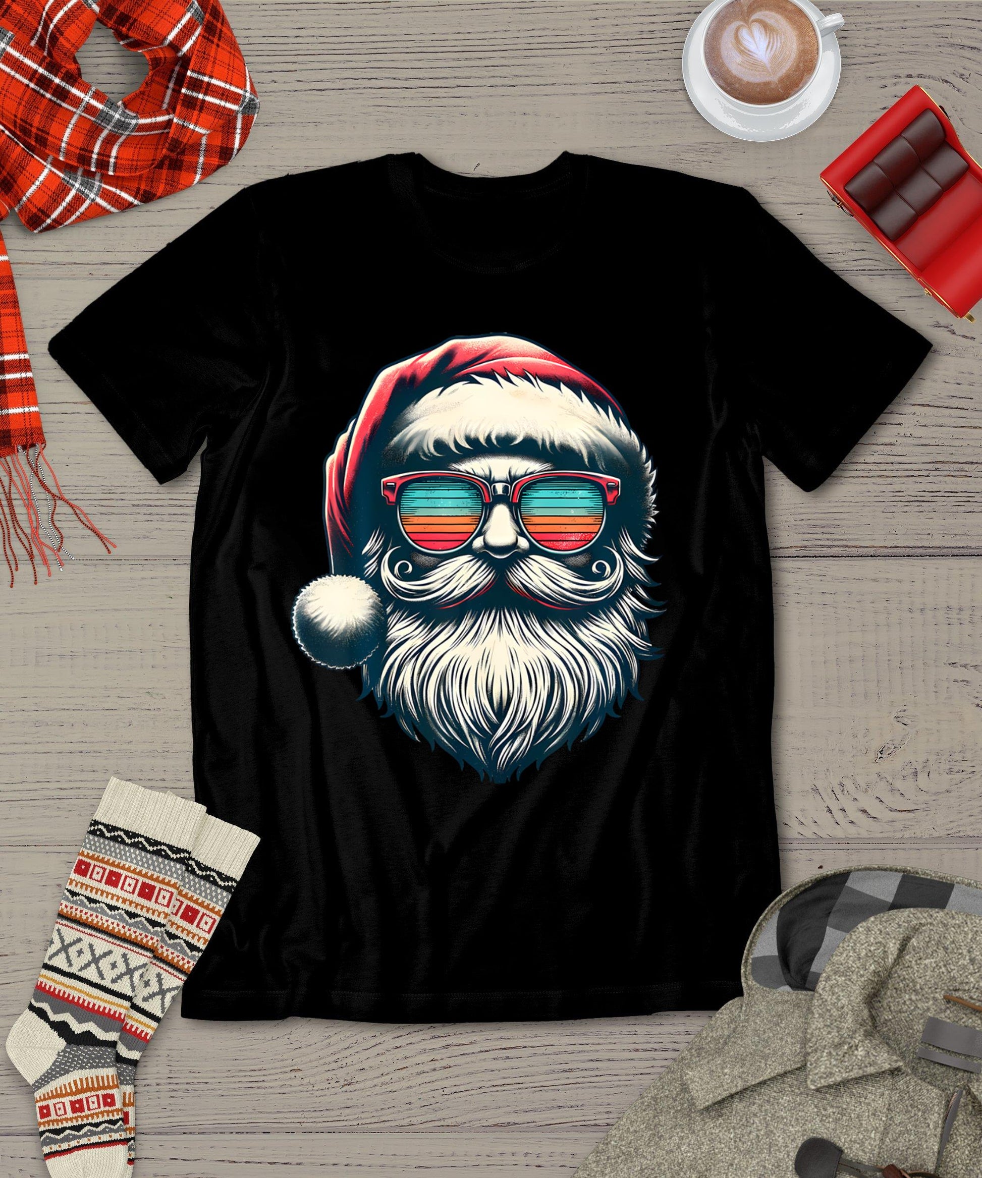 Santa Face Retro Sunglasses Christmas Xmas Men Women Kids T-Shirt