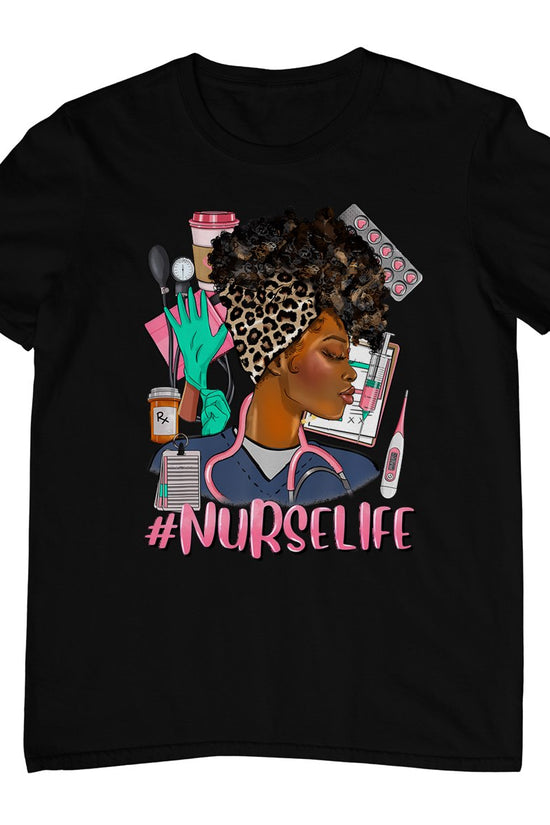 Nurse Life African American Black Women Leopard Nurse's Day T-Shirt