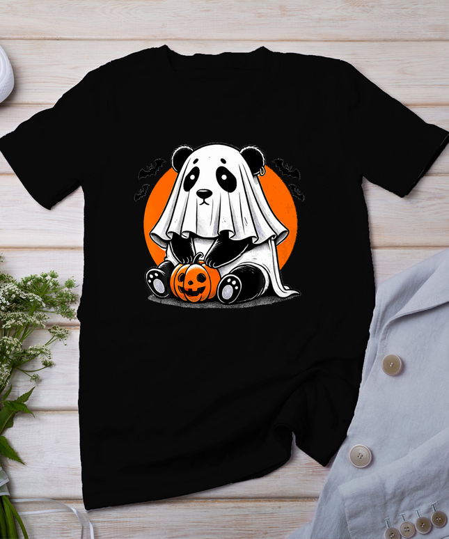 Spooky Panda Wearing A Ghost Halloween Costume Funny Horror T-Shirt
