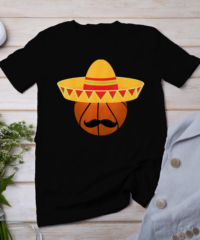 Basketball Sombrero For Cinco De Mayo Fiesta Celebration T-Shirt