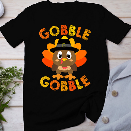 Cute Gobble Gobble Turkey Pilgrim Little Boys Thanksgiving T-Shirt