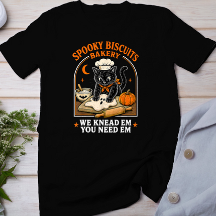 Retro Spooky Biscuits Club Cat Lovers Pastry Funny Halloween T-Shirt
