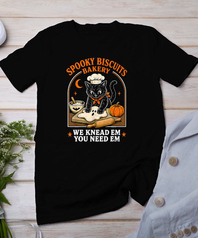 Retro Spooky Biscuits Club Cat Lovers Pastry Funny Halloween T-Shirt