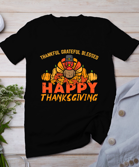 Thankful Grateful Blessed Happy Thanksgiving Turkey Women T-Shirt