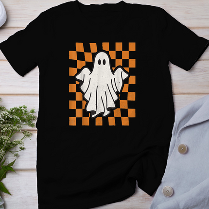 Retro Vintage Checkered Ghost Trendy Funny Halloween T-Shirt
