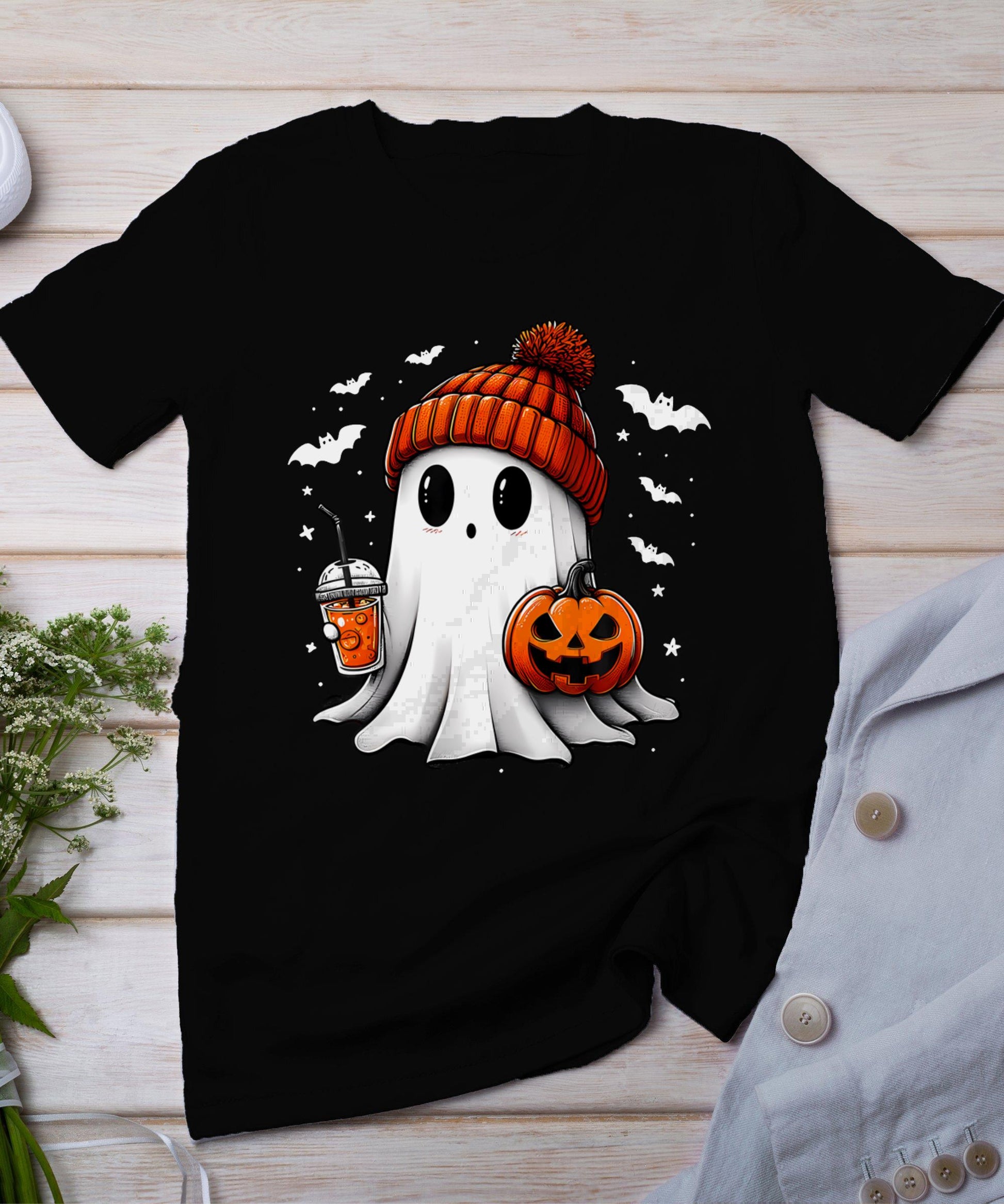 Cute Halloween Ghost Drink Pumpkin T-Shirt