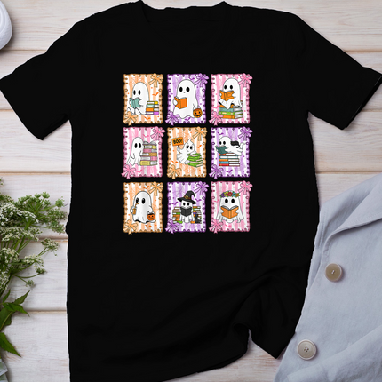 Cute Ghost Reading Book Halloween Spooky Book Lover T-Shirt