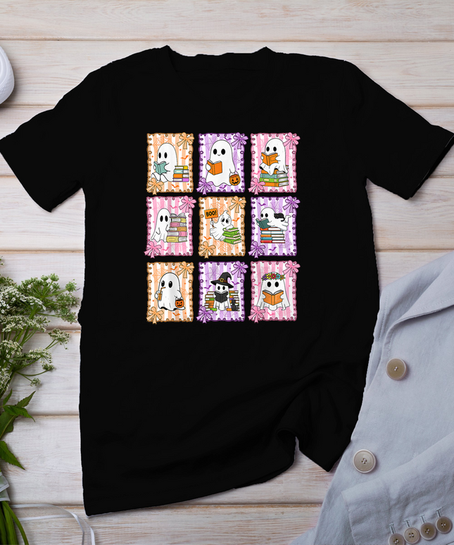 Cute Ghost Reading Book Halloween Spooky Book Lover T-Shirt