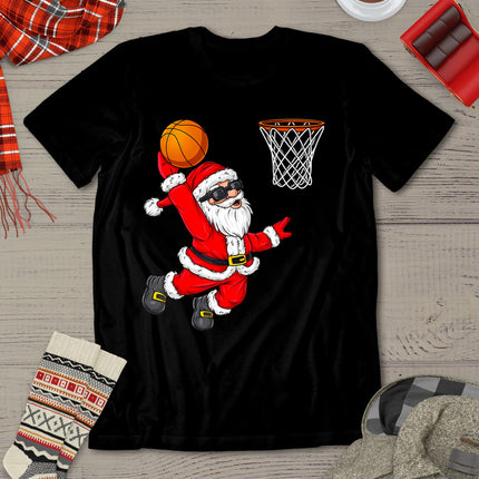 Christmas Santa Claus Dunking A Basketball Boys Kids Xmas T-Shirt