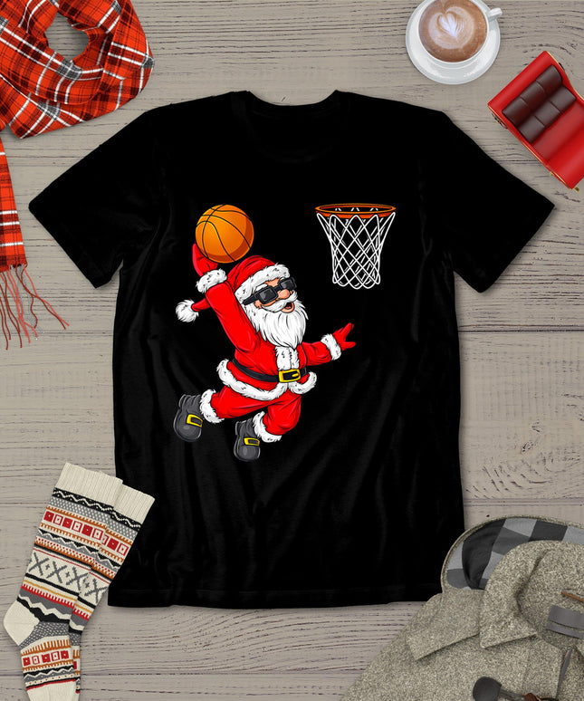 Christmas Santa Claus Dunking A Basketball Boys Kids Xmas T-Shirt