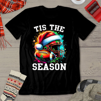 Tis The Season Football Mom Christmas Santa Hat Colorful T-Shirt