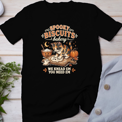 Spooky Biscuits Bakery Cat Funny Halloween Baking Lovers T-Shirt