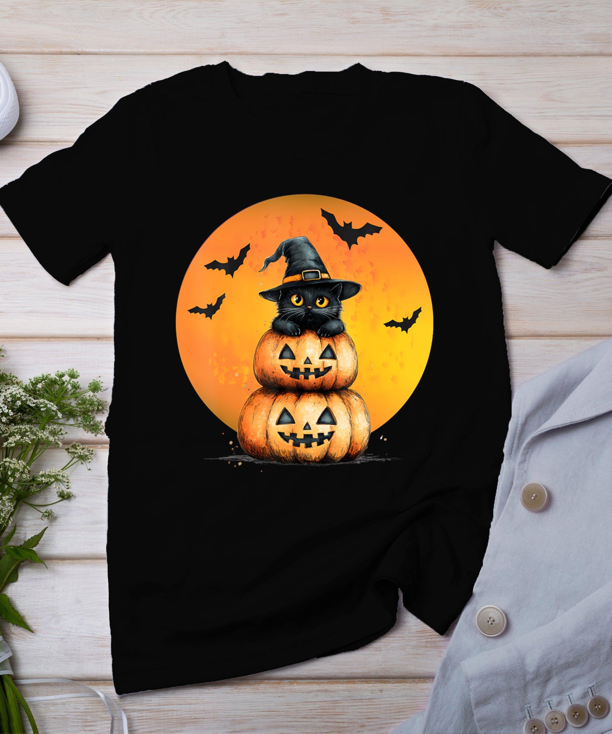 Halloween Cat Black Cat Halloween Scary Cat Angry Cat Funny T-Shirt