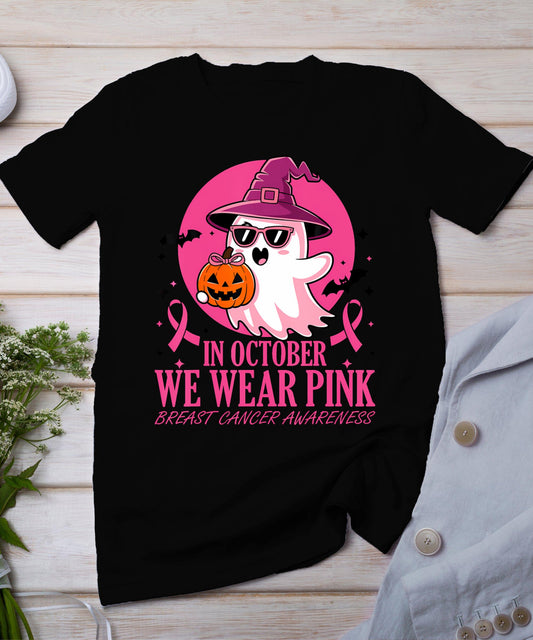 In October We Wear Pink Breast Cancer Awareness Halloween T-Shirt