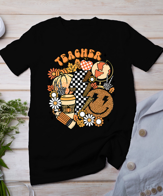 Fall Teacher Retro Teacher Life Autumn Thanksgiving Womens T-Shirt