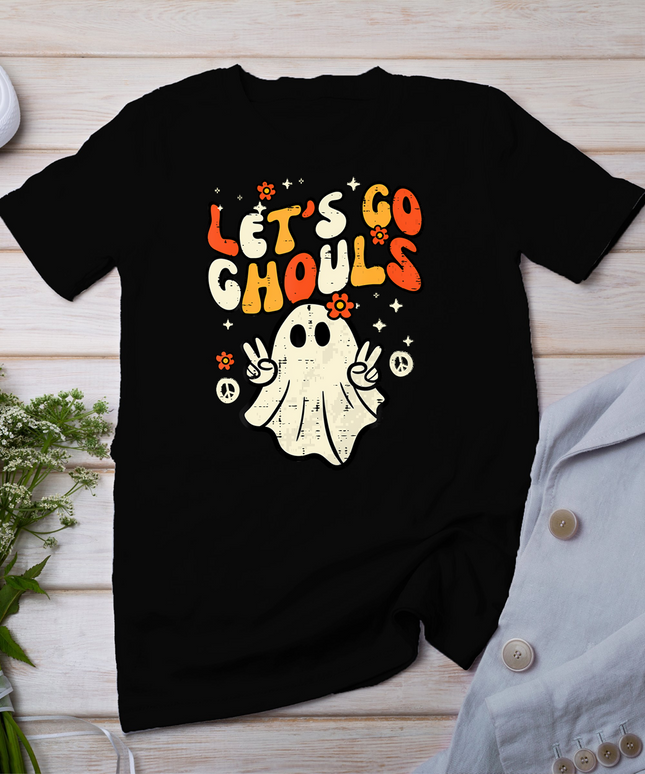Halloween Lets Go Ghouls Ghost Retro Costume Women Girl Kids T-Shirt