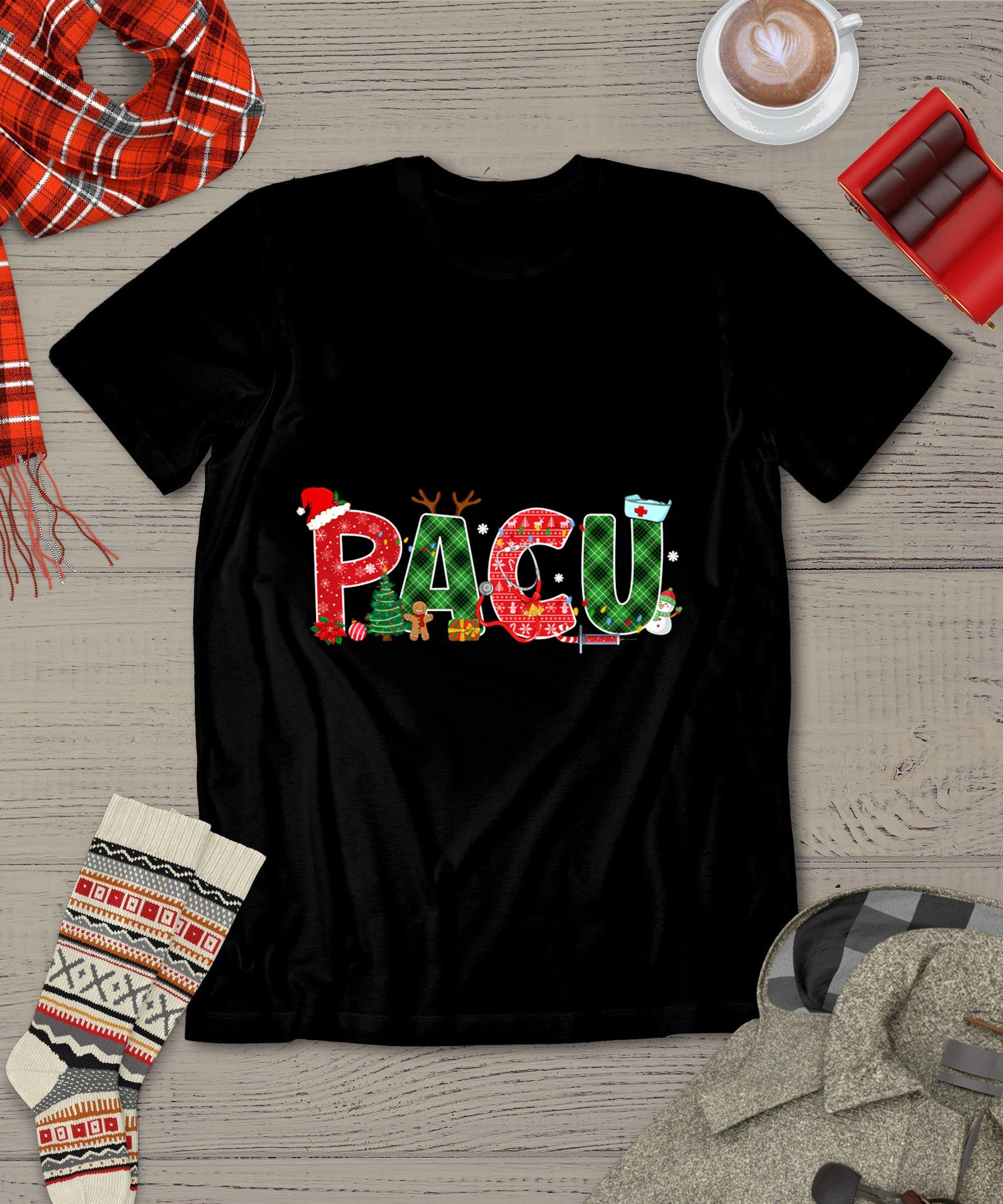 Buffalo Plaid Pacu Nurse Christmas Tree Santa Xmas Pajama T-Shirt