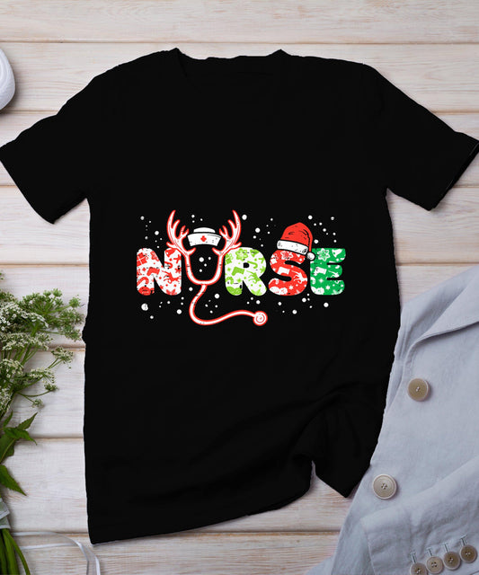 Nurse Christmas Stethoscope Nurses Xmas Scrub Top Women T-Shirt