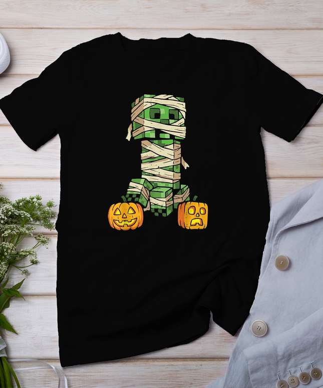 Halloween Gamer Pixel Monster Mummy Gaming Costume Boys Kids T-Shirt