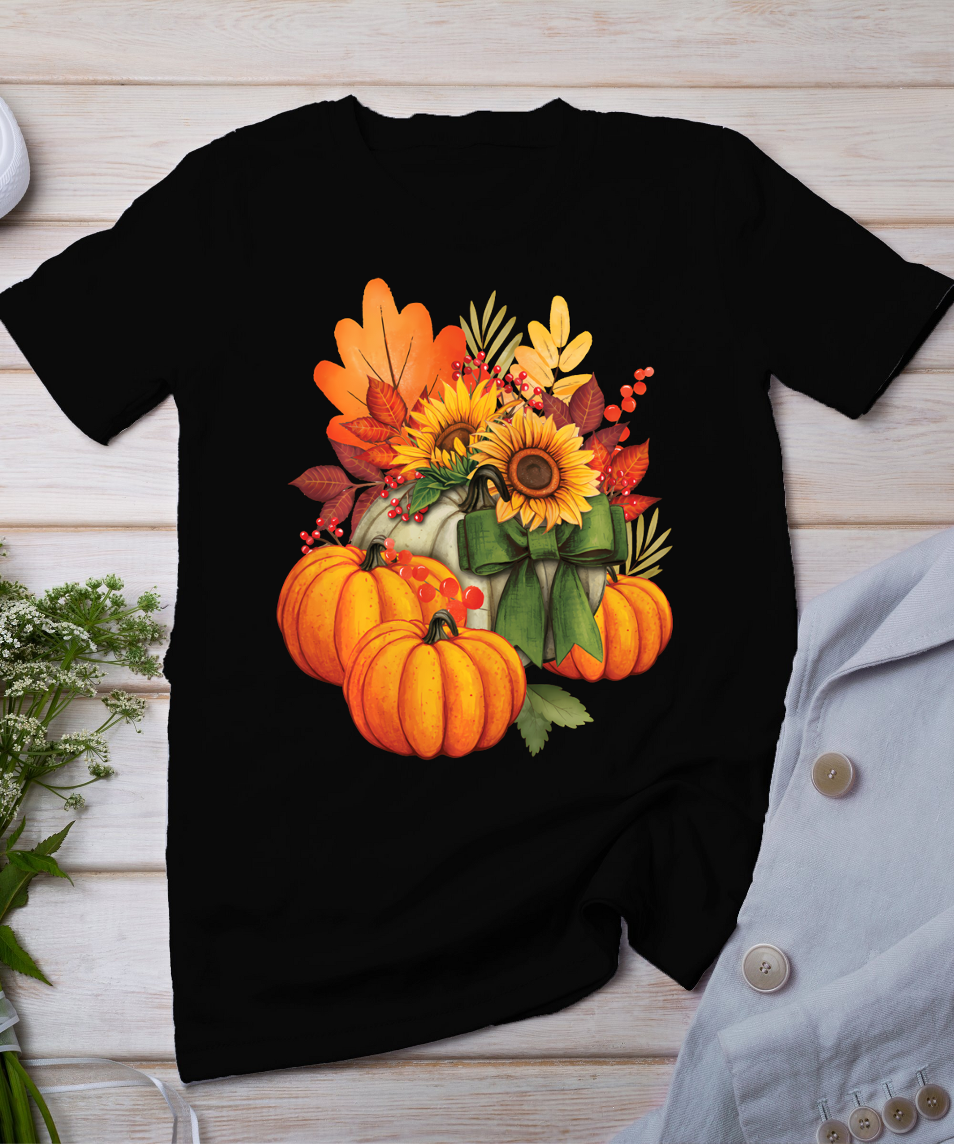 Thanksgiving Pumpkin Sunflower Fall Autumn Holiday T-Shirt