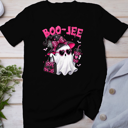 Cute Ghost Boo-JEE Pink Leopard Spooky Season Halloween T-Shirt