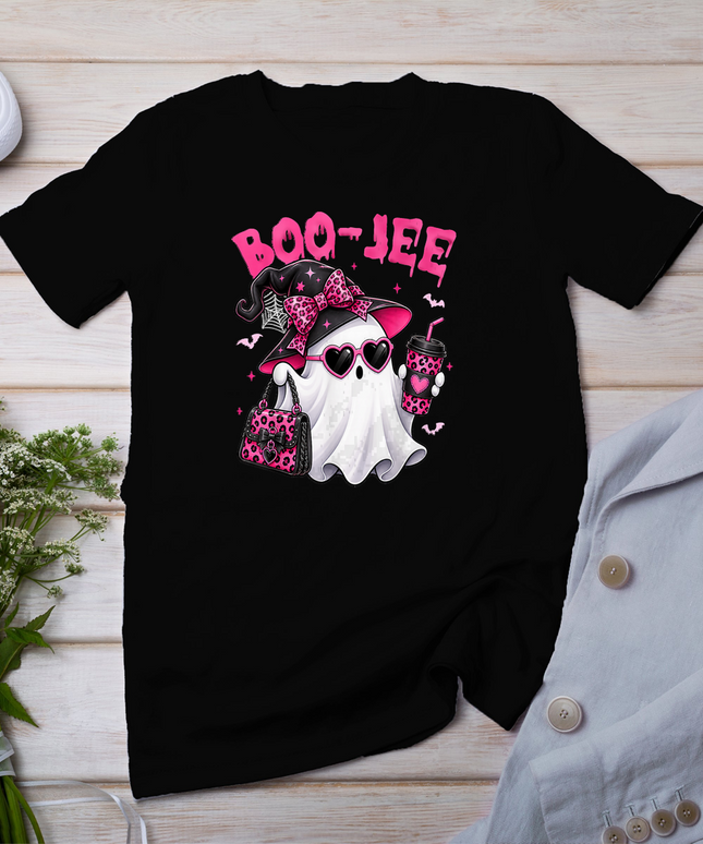 Cute Ghost Boo-JEE Pink Leopard Spooky Season Halloween T-Shirt