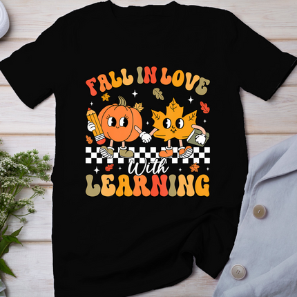 Retro Fall In Love With Learning Autumn Pumpkin Teacher T-Shirt