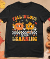 Retro Fall In Love With Learning Autumn Pumpkin Teacher T-Shirt