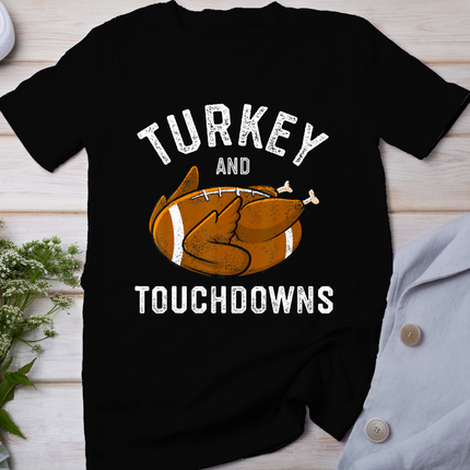 Thanksgiving Turkey And Touchdowns Football Men Boys T-Shirt