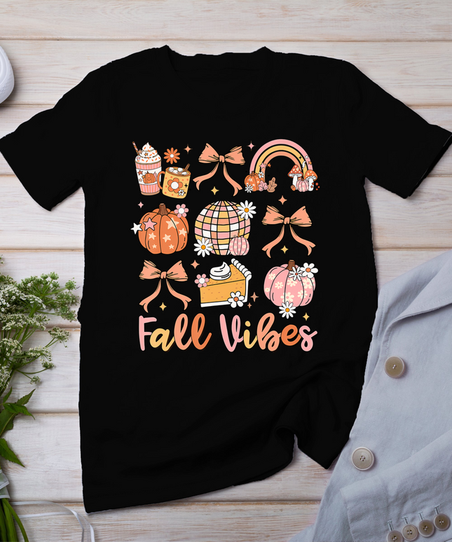 Retro Coffee Fall Vibes Autumn Coquette Pumpkin Thanksgiving T-Shirt
