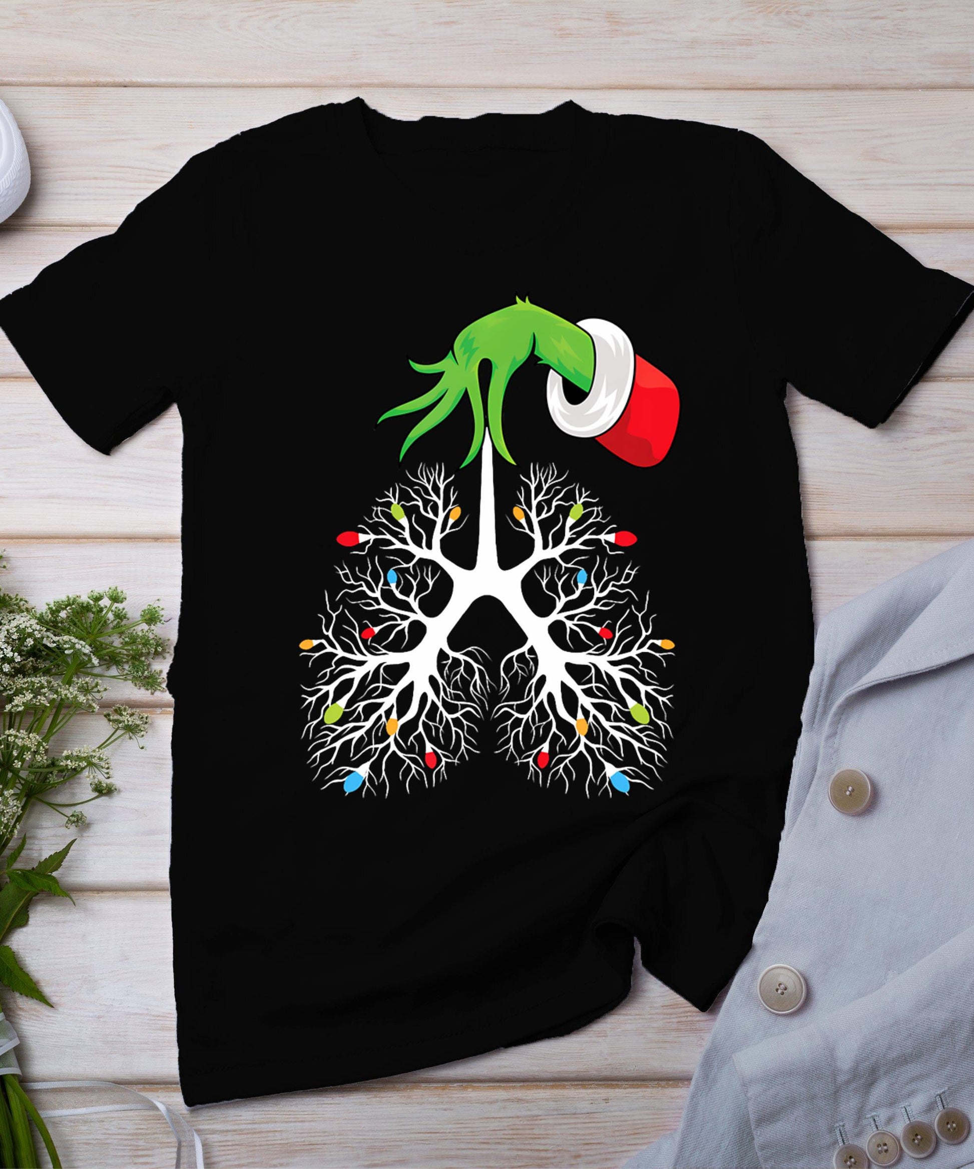 Christmas Nurse Respiratory Therapist Lung Lights Funnyx-Mas T-Shirt