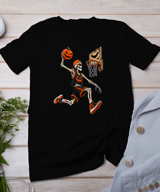 Funny Skeleton Basketball Player Halloween Shirts Men Boys T-Shirt