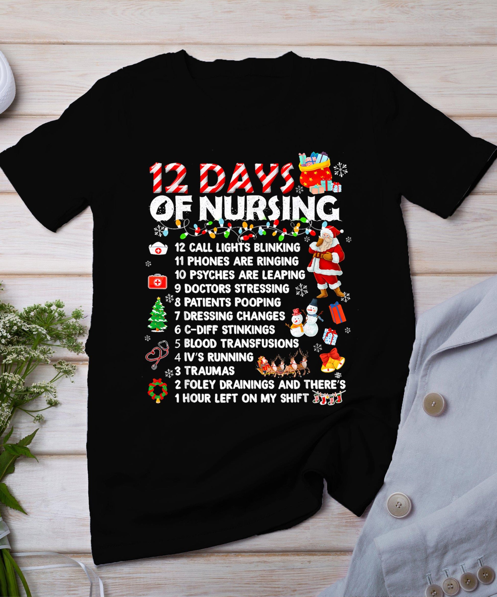 Nurses Merry Christmas Funny 12 Days Of Nursing Xmas Women T-Shirt