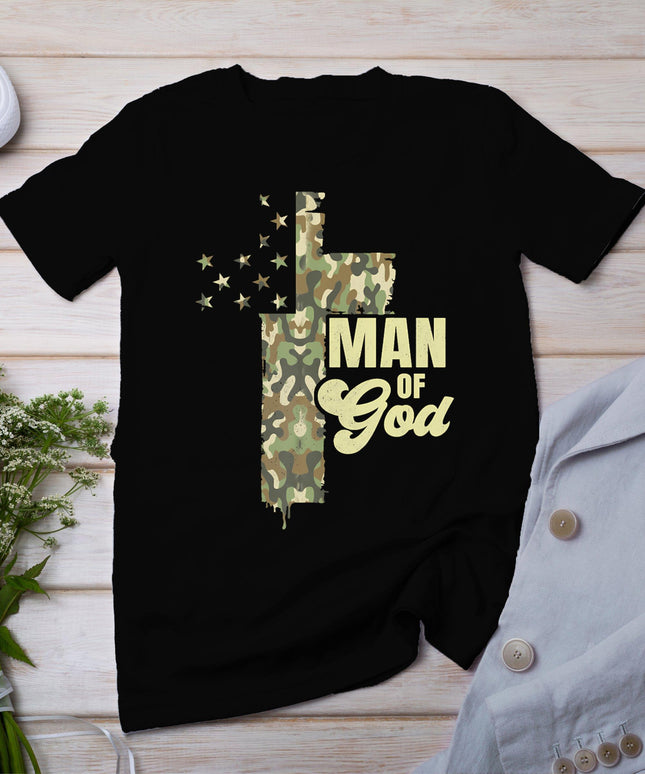 Camo Flag Camouflage Cross Christian Dad Man Of God T-Shirt