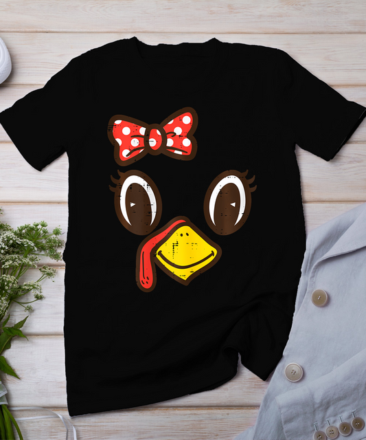 Cute Turkey Face Ribbon Thanksgiving Kid Toddler Girls Women T-Shirt