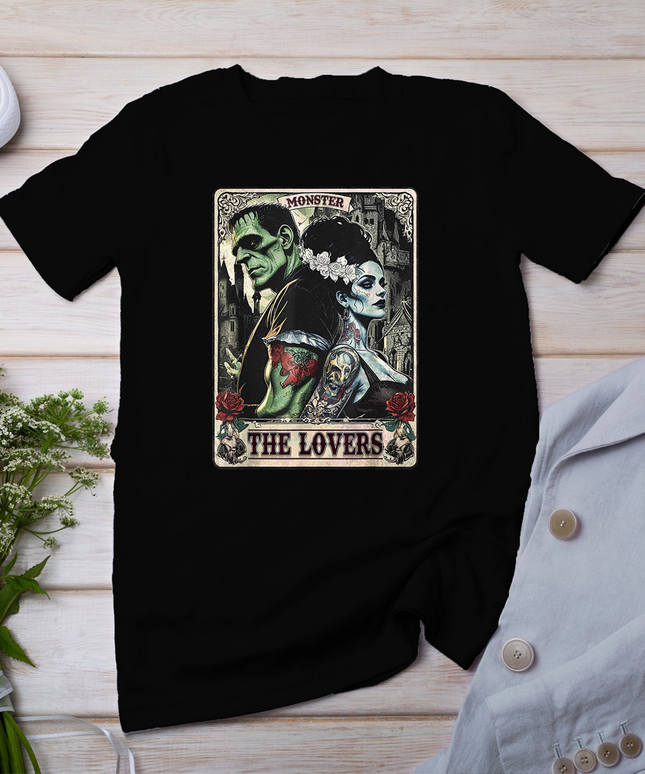 The Monster Frankenstein and Bride The Lovers Tarot Card T-Shirt