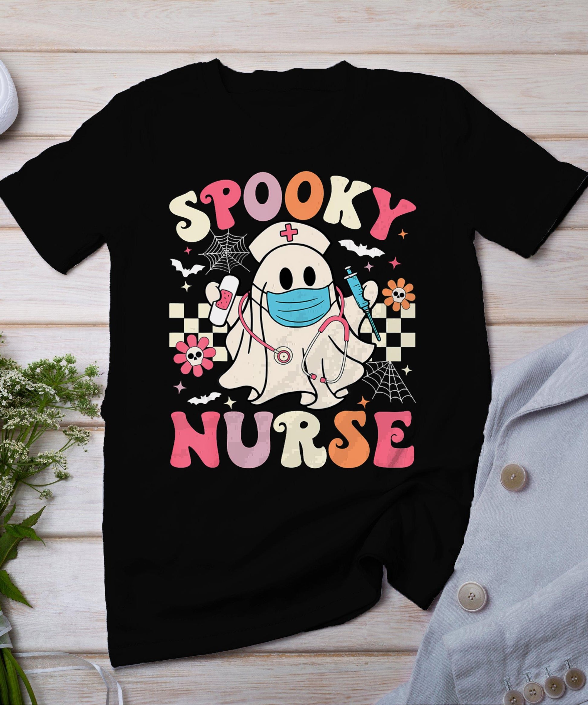 Spooky Nurse Ghost Halloween Cute Groovy Nursing Halloween T-Shirt