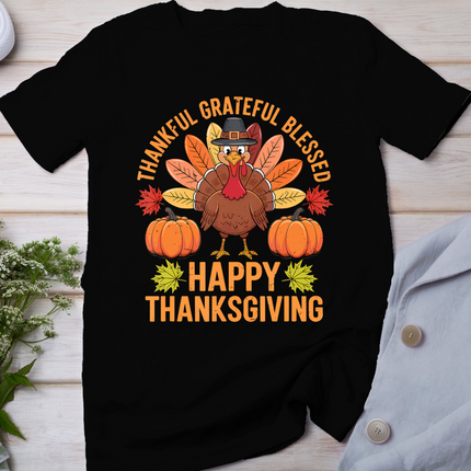 Thankful Grateful Blessed Turkey Women Happy Thanksgiving T-Shirt