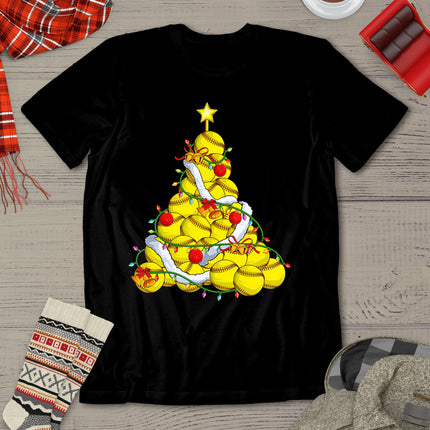 Softball Christmas Tree Xmas Pajamas Player Coach Men Women T-Shirt