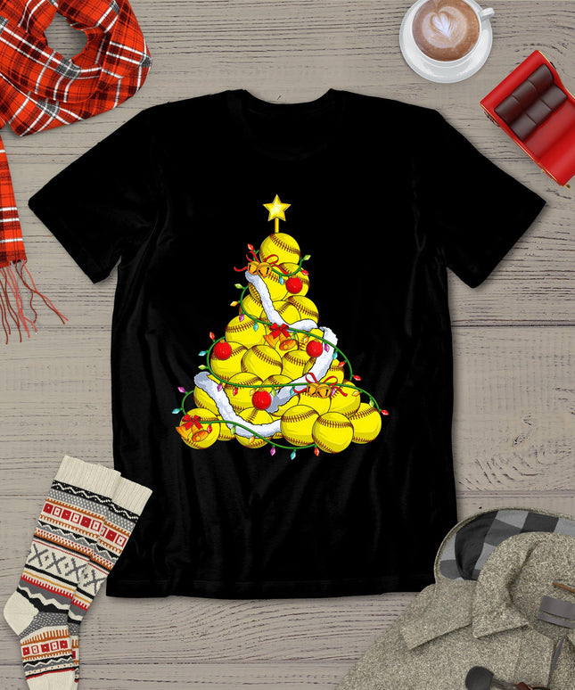 Softball Christmas Tree Xmas Pajamas Player Coach Men Women T-Shirt