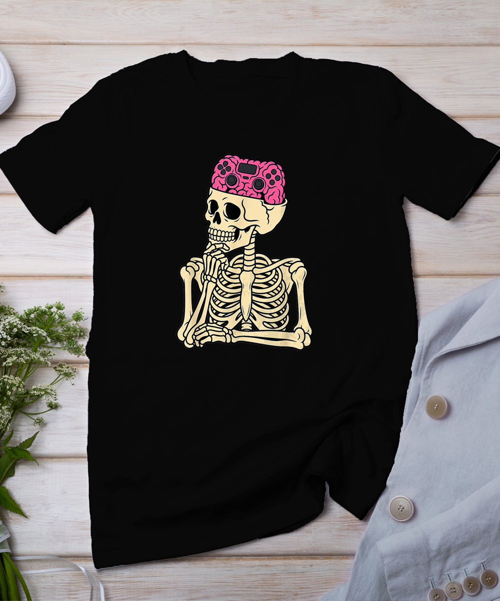 Halloween Skeleton Gamer Brain Men Teens Boys Gaming Boys T-Shirt