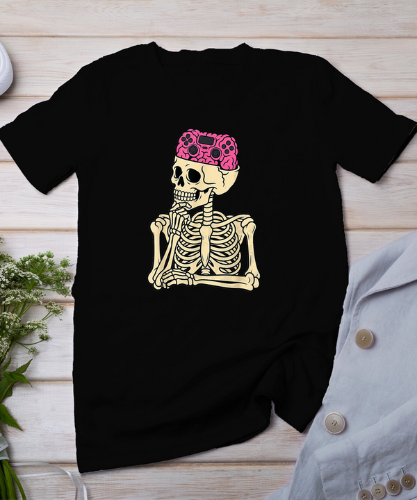 Halloween Skeleton Gamer Brain Men Teens Boys Gaming Boys T-Shirt